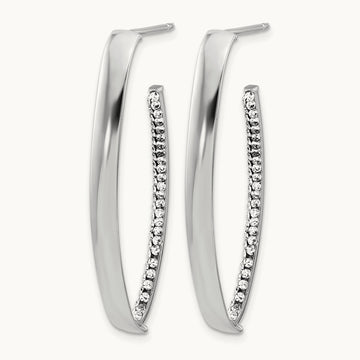 w/Wht RH-plating Polished Crystals J-Hoop Post Earrings, 14K — Leslie's
