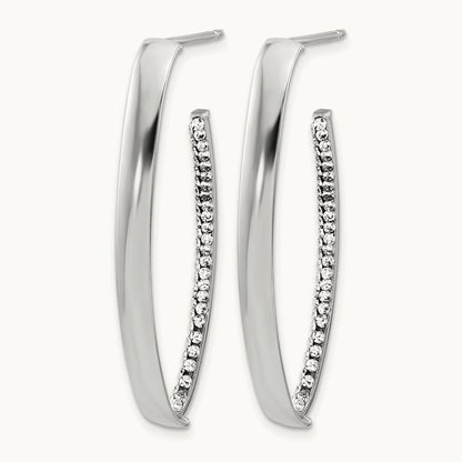 w/Wht RH-plating Polished Crystals J-Hoop Post Earrings, 14K — Leslie's