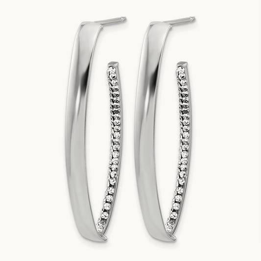 w/Wht RH-plating Polished Crystals J-Hoop Post Earrings, 14K — Leslie's
