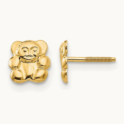 Madi K Polished Teddy Bear Screwback Earrings, 14K