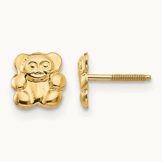 Madi K Polished Teddy Bear Screwback Earrings, 14K