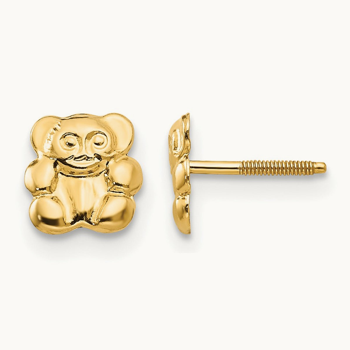 Madi K Polished Teddy Bear Screwback Earrings, 14K