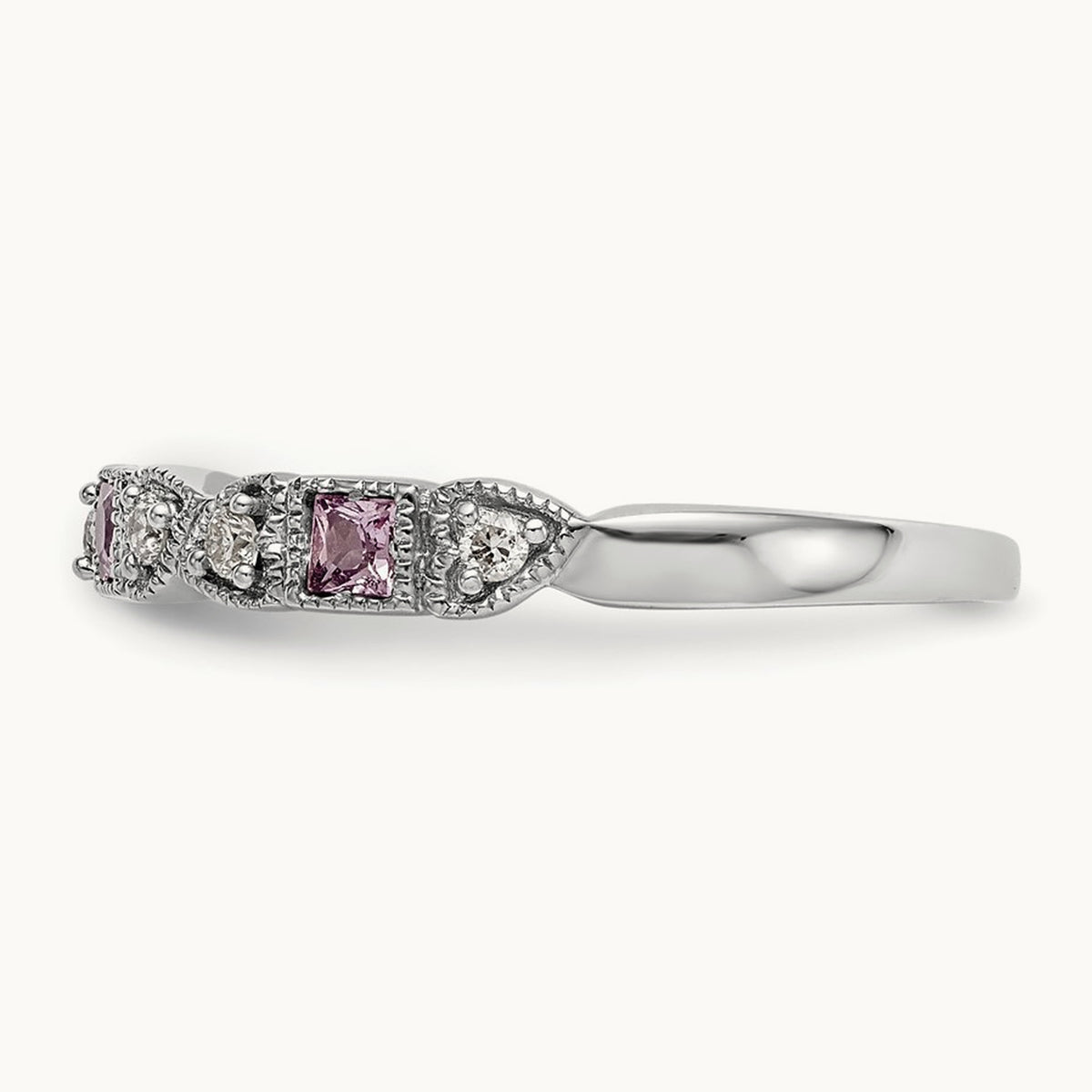 Diamond w/Pink Sapphire Band, 14K White Gold