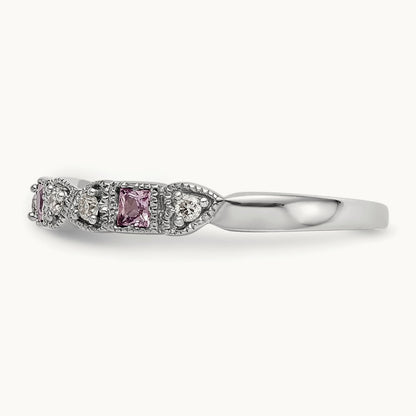 Diamond w/Pink Sapphire Band, 14K White Gold