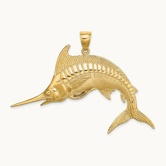 2-D Polished / Satin Blue Marlin Charm, 14K