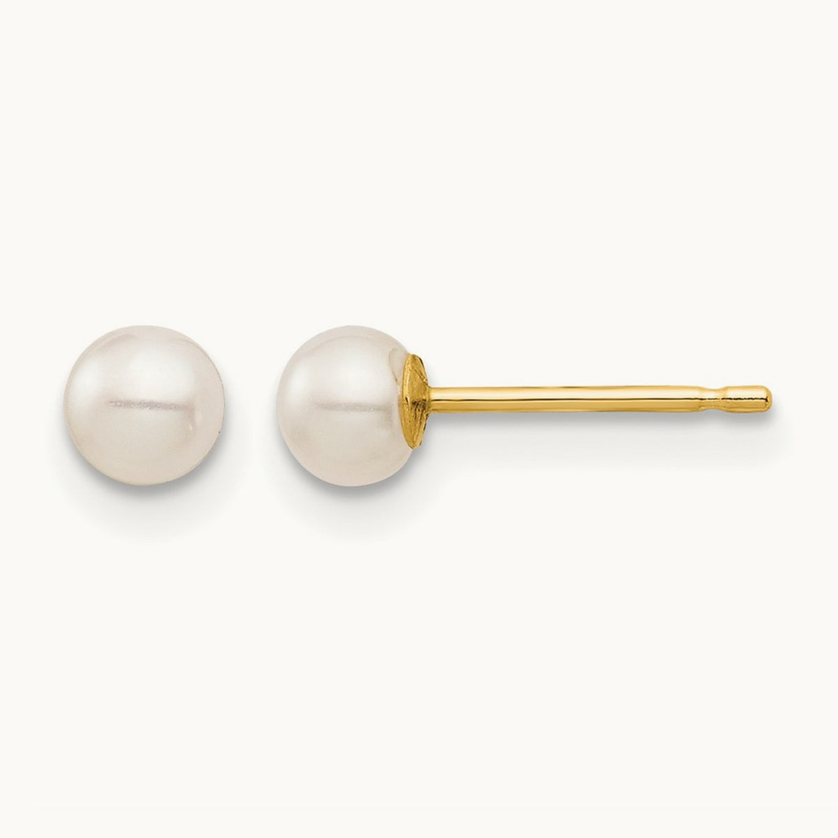 Madi K 3- White Round Freshwater Cultured Pearl Stud Post Earrings, 4mm, 14K