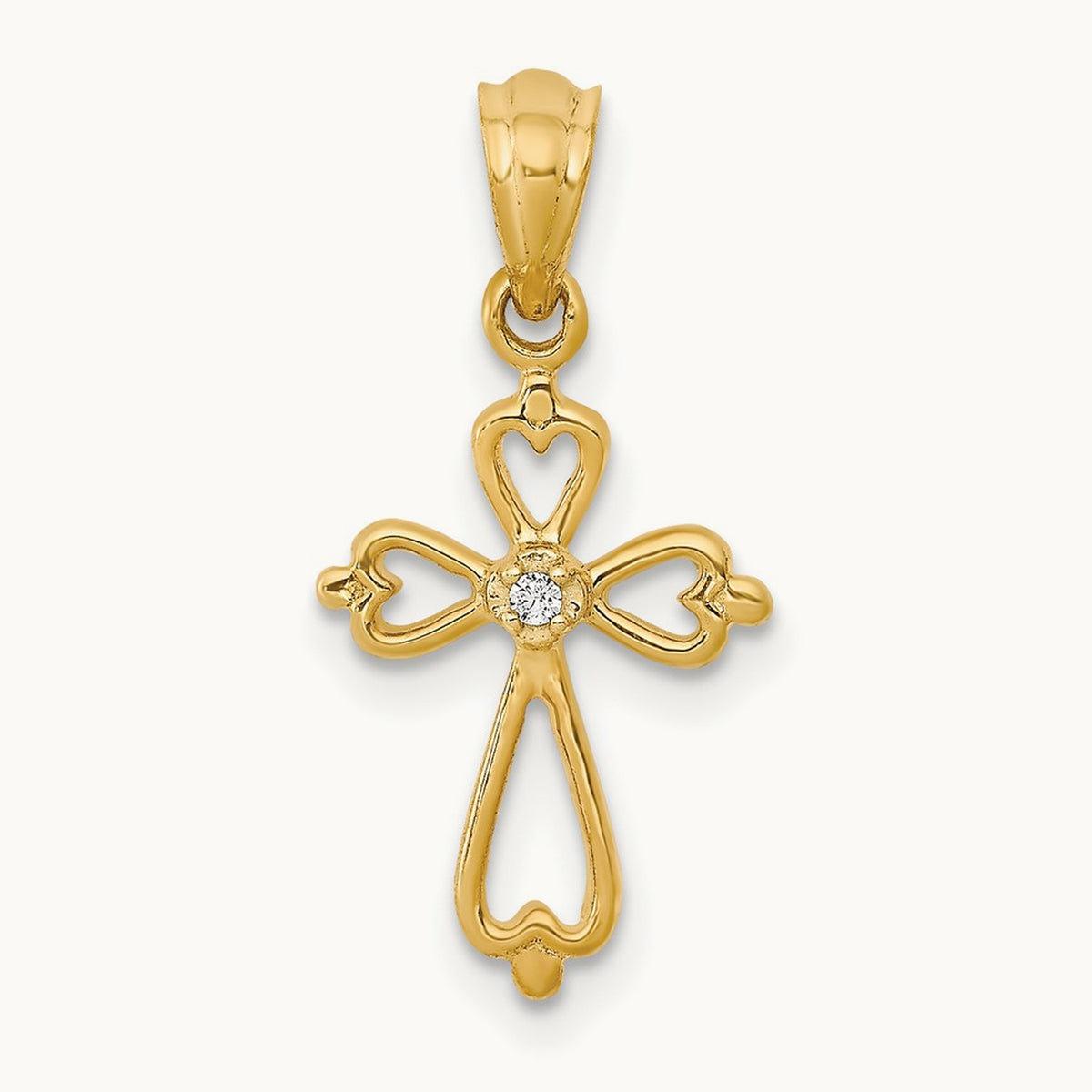 Diamond Accented Cross Pendant — 14K Yellow Gold, 21.5mm