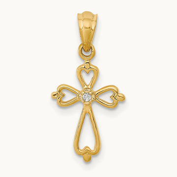 Diamond Accented Cross Pendant — 14K Yellow Gold, 21.5mm
