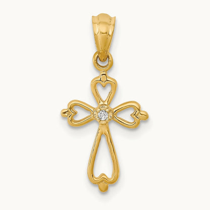 Diamond Accented Cross Pendant — 14K Yellow Gold, 21.5mm