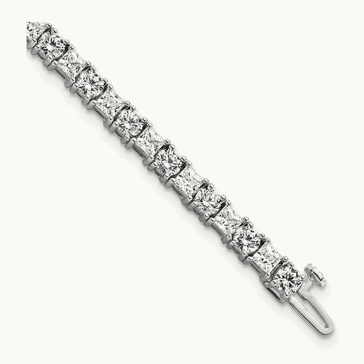 Princess/Round Tennis Bracelet, 10.00 ct tw Lab-Grown Diamond — 14K White Gold