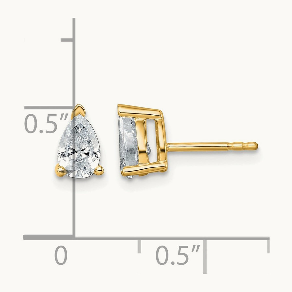 Pear 3 Prong Stud Earrings, 0.50-6.00 ct tw Lab-Grown Diamond — 1 ct, 14K Yellow Gold