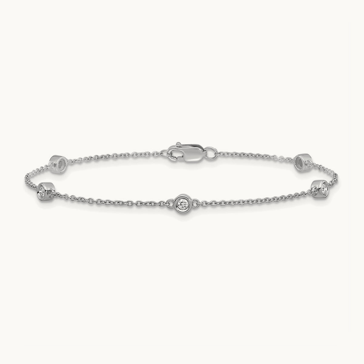 Diamond Station Cable Bracelet — 14K White Gold