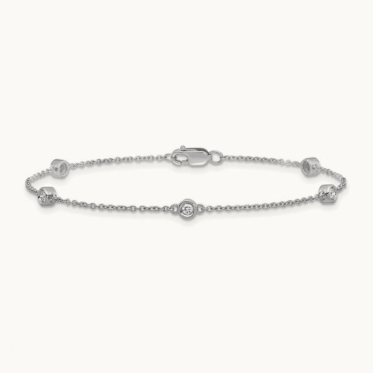 Diamond Station Cable Bracelet — 14K White Gold
