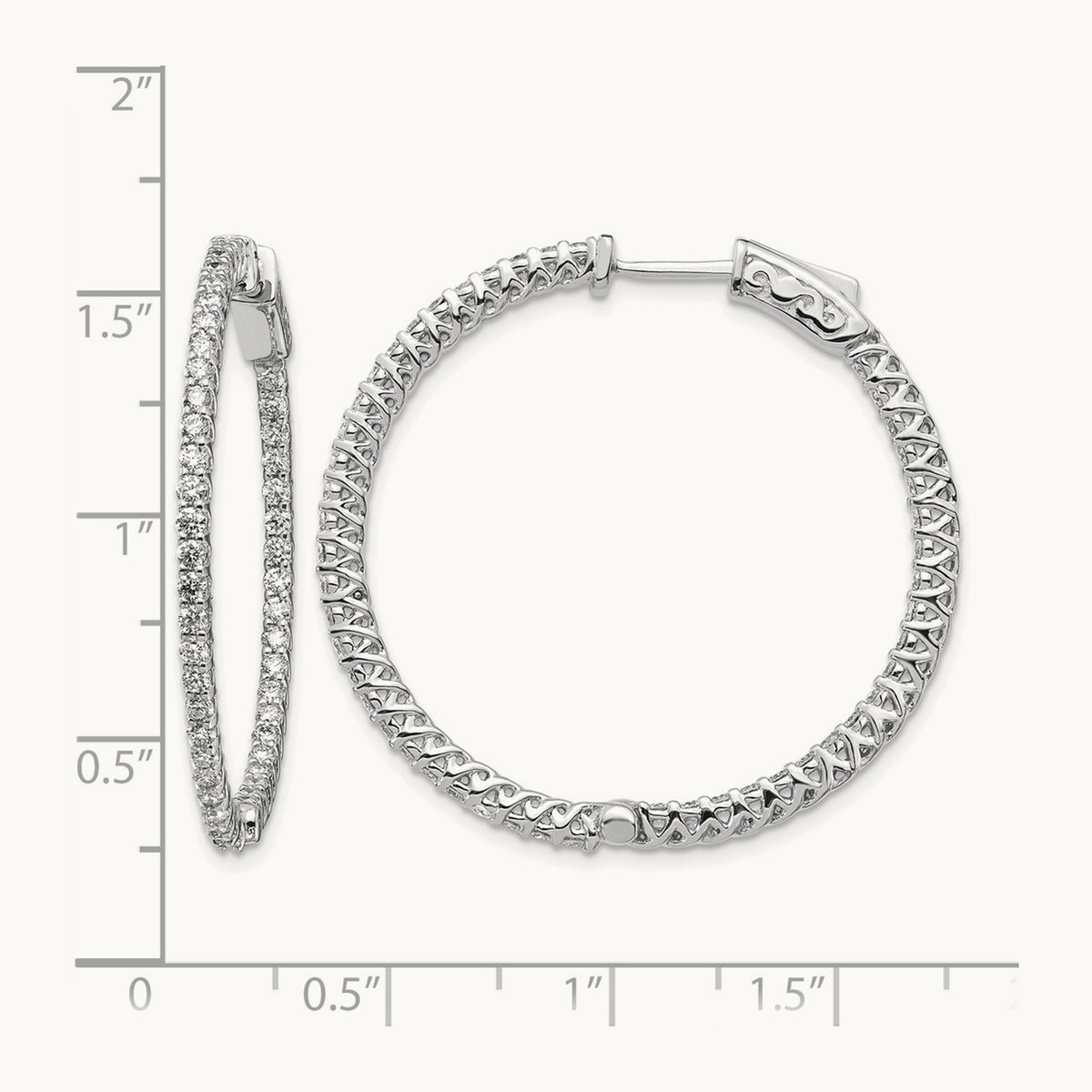 Diamond Round Hoop w/Safety Clasp Earrings, 14K White Gold