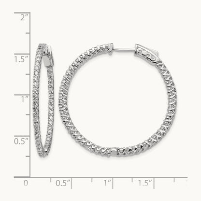 Diamond Round Hoop w/Safety Clasp Earrings, 14K White Gold
