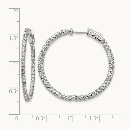 Diamond Round Hoop w/Safety Clasp Earrings, 14K White Gold