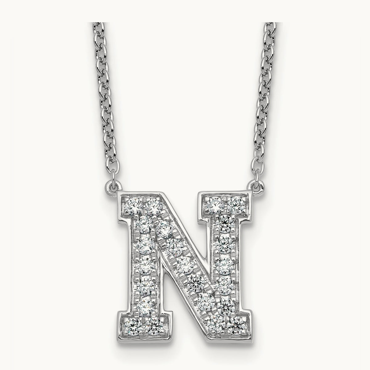 Initial Necklace — 14K White Gold, N, 5/8 ct