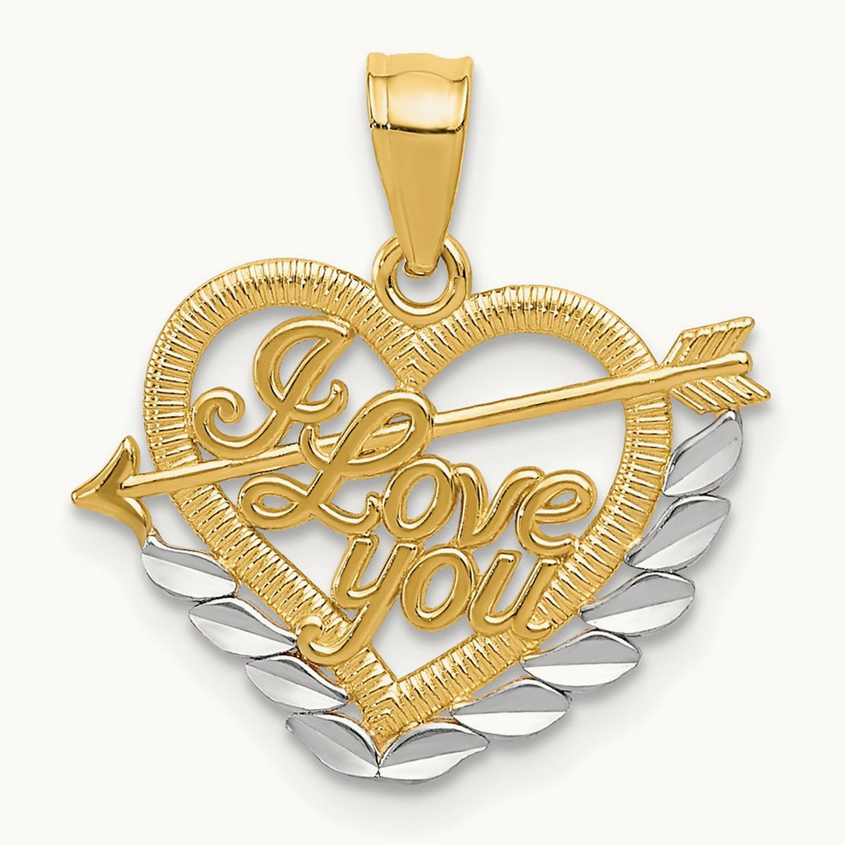 I LOVE YOU Heart Pendant, 14K with Rhodium