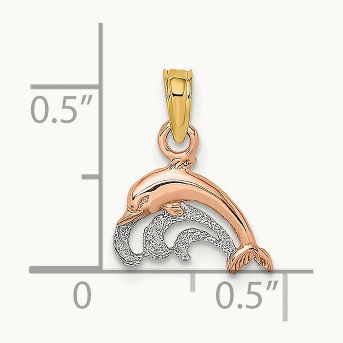 W/White Rhodium Dolphin and Wave Charm, 14K Two-tone
