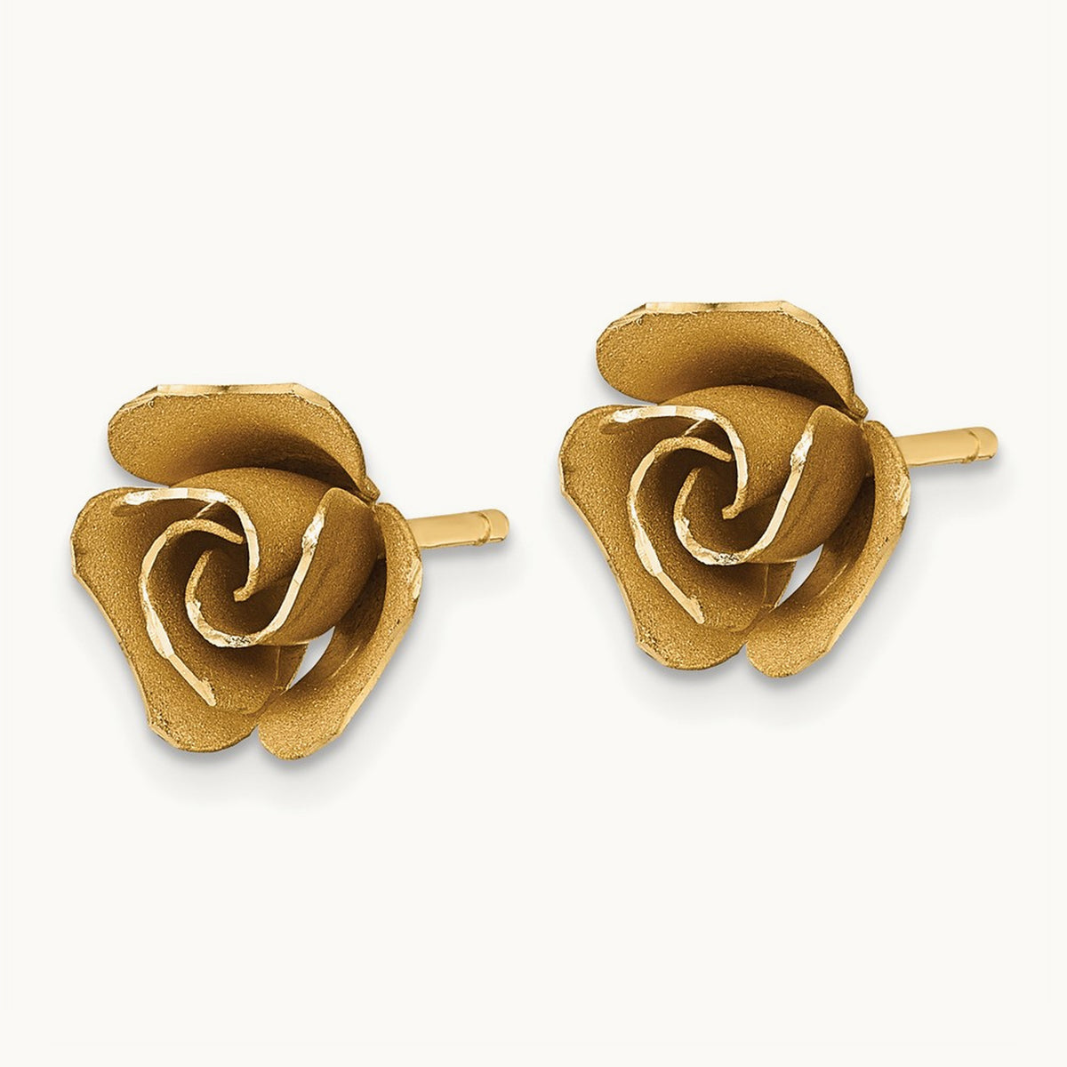 Brushed Flower Earrings — 14K Yellow Gold