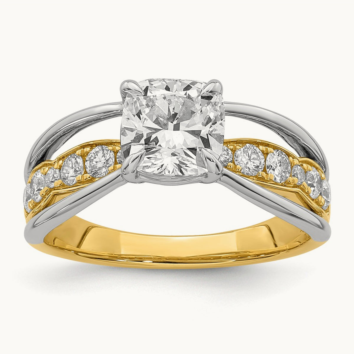 14ktt Certified Cushion Center Lab Grown Diamond VS+ F+ Ring — 14K Two-Tone Gold, 2.03 ct tw