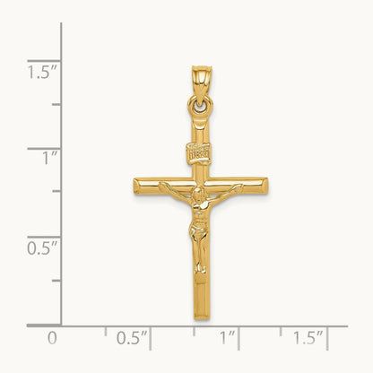 Hollow Crucifix Pendant — 14K Yellow Gold