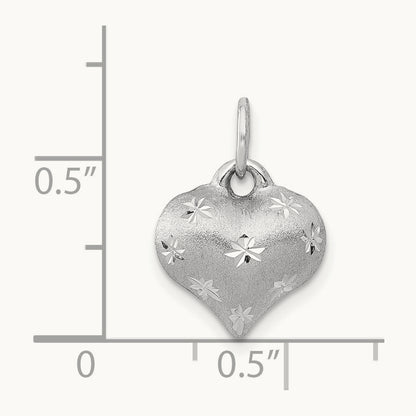 Satin Diamond-cut 3D Puffed Heart Pendant, 14K White Gold