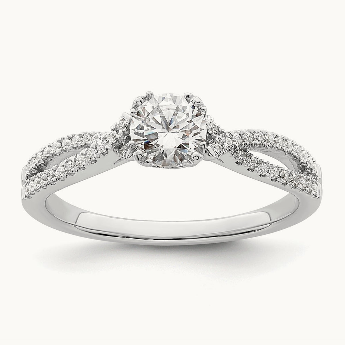 Criss-Cross 1/2ct Round Semi-Mount Eng Dia Ring, 14K White Gold