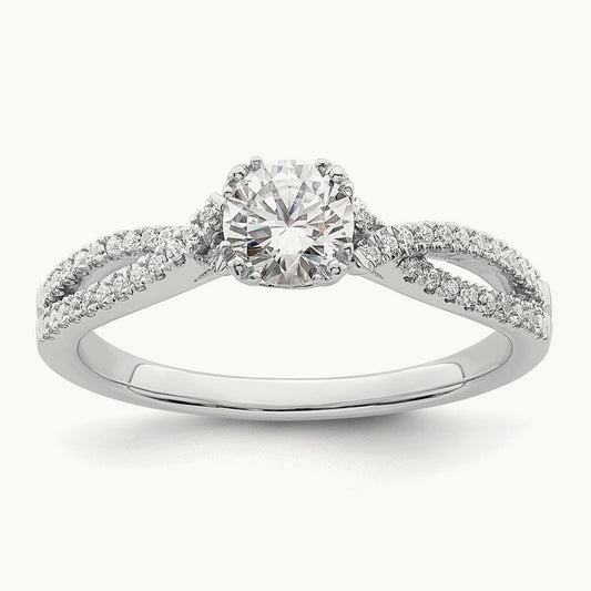 Criss-Cross 1/2ct Round Semi-Mount Eng Dia Ring, 14K White Gold