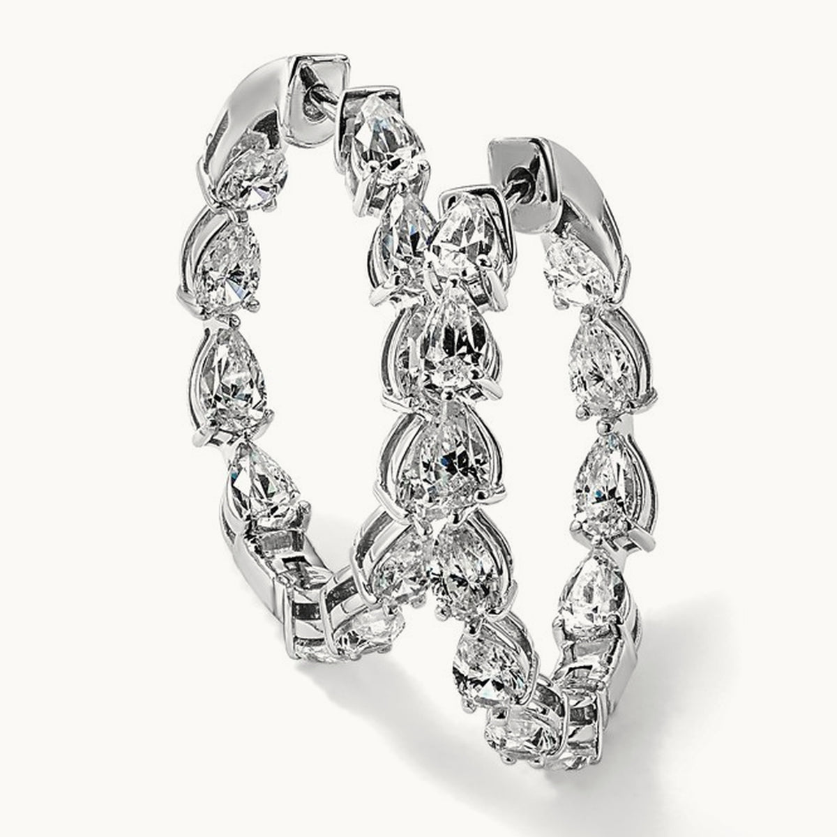 Hinged in/Out Hoop Earrings, 3.25 ct tw Lab-Grown Diamond — 14K White Gold
