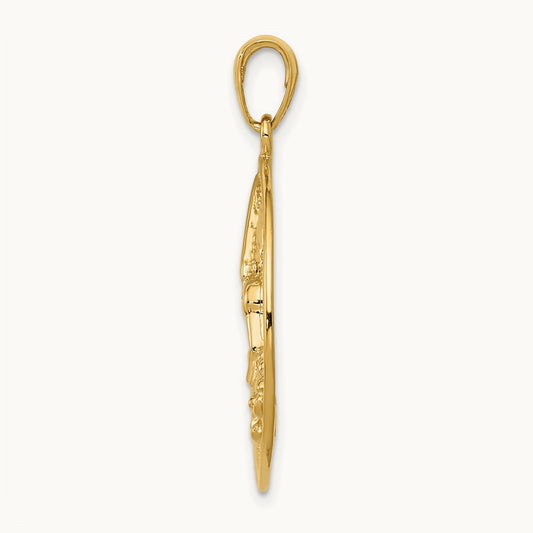 Hummingbird in Round Frame Pendant, 14K