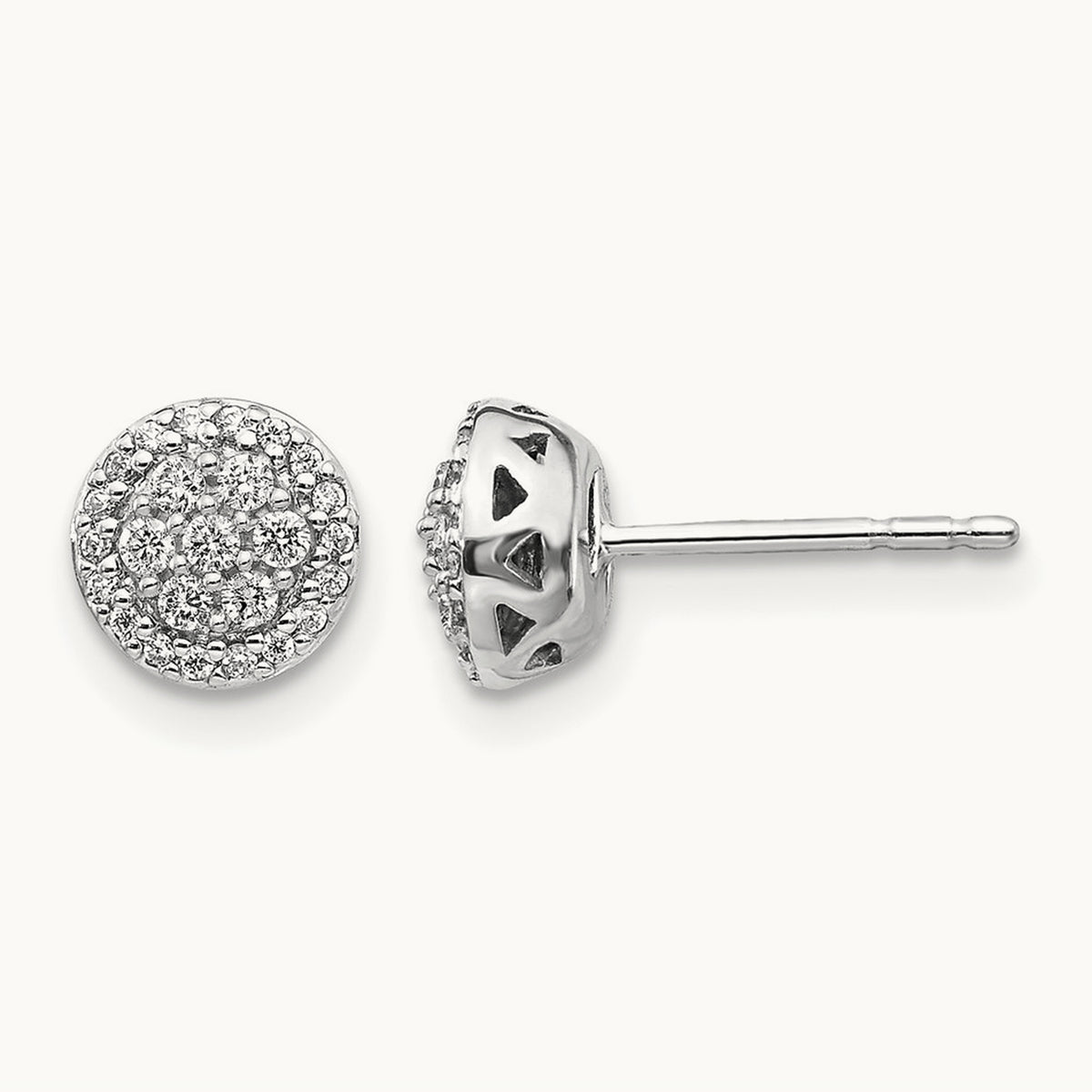 Diamond Cluster Post Earrings, 14K White Gold
