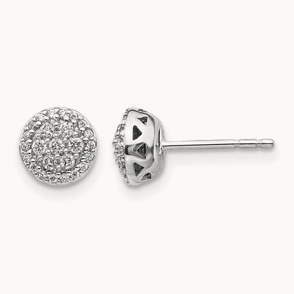 Diamond Cluster Post Earrings, 14K White Gold