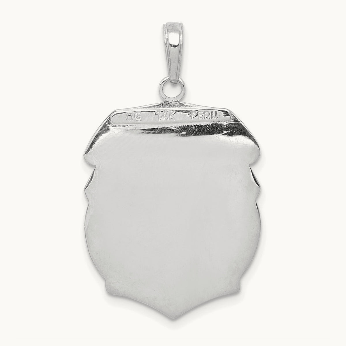 Polished Large Saint Michael Protect Us Medal Pendant — 14K White Gold