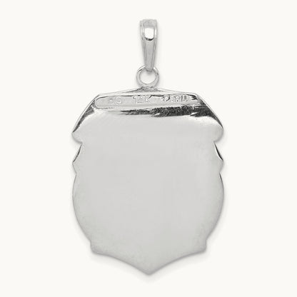 Polished Large Saint Michael Protect Us Medal Pendant — 14K White Gold