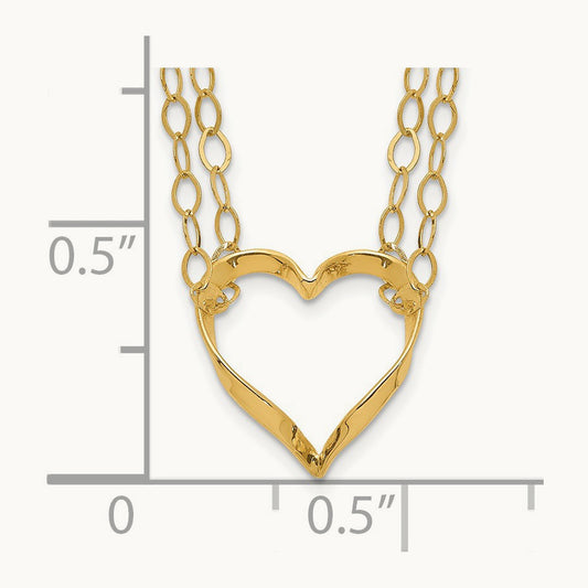 Adjustable Double Strand Heart Necklace, 14K
