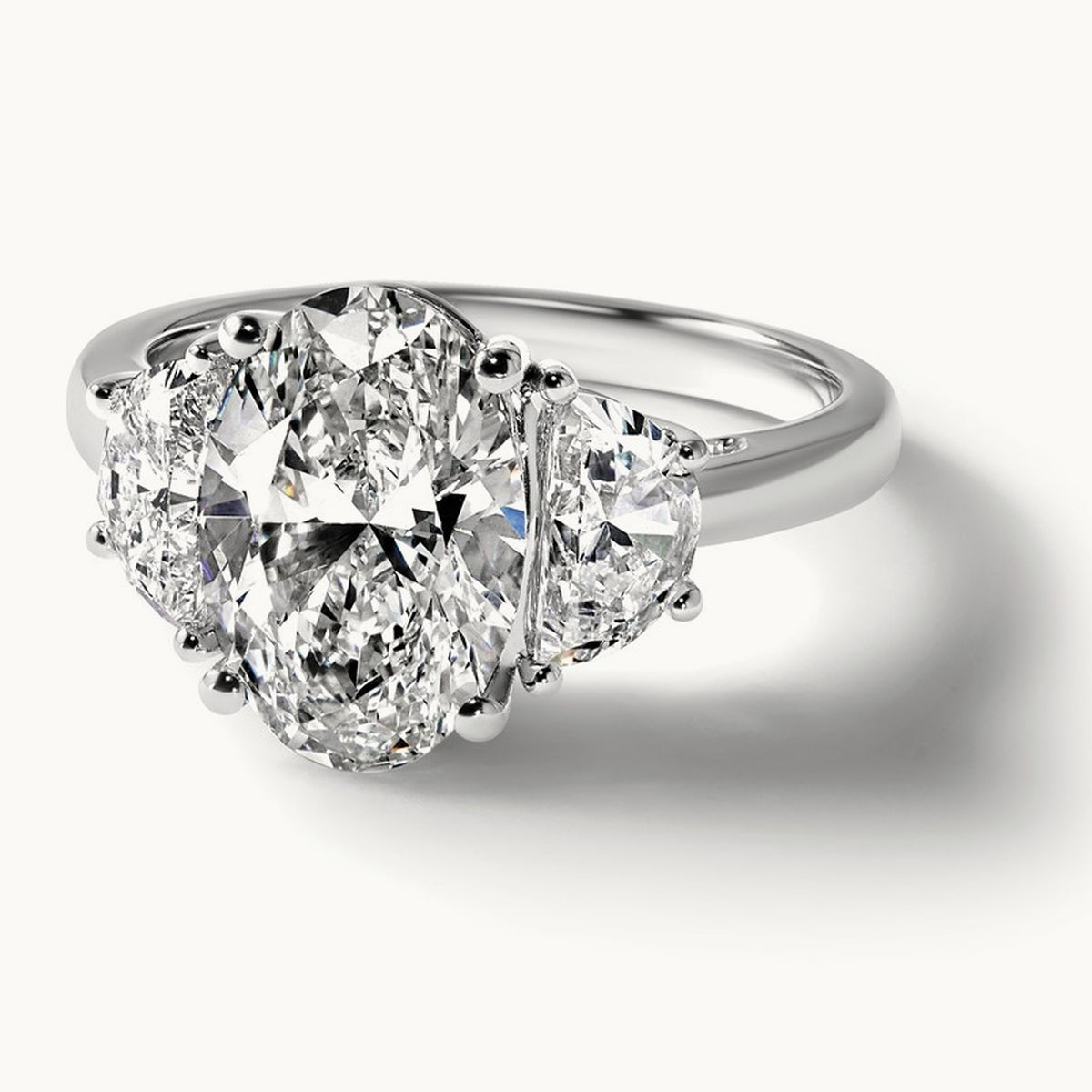 Half Moon and Oval Semi-Mount Engagement Ring, 0.50-1.00 ct tw Lab-Grown Diamond — 1 ct, 14K White Gold