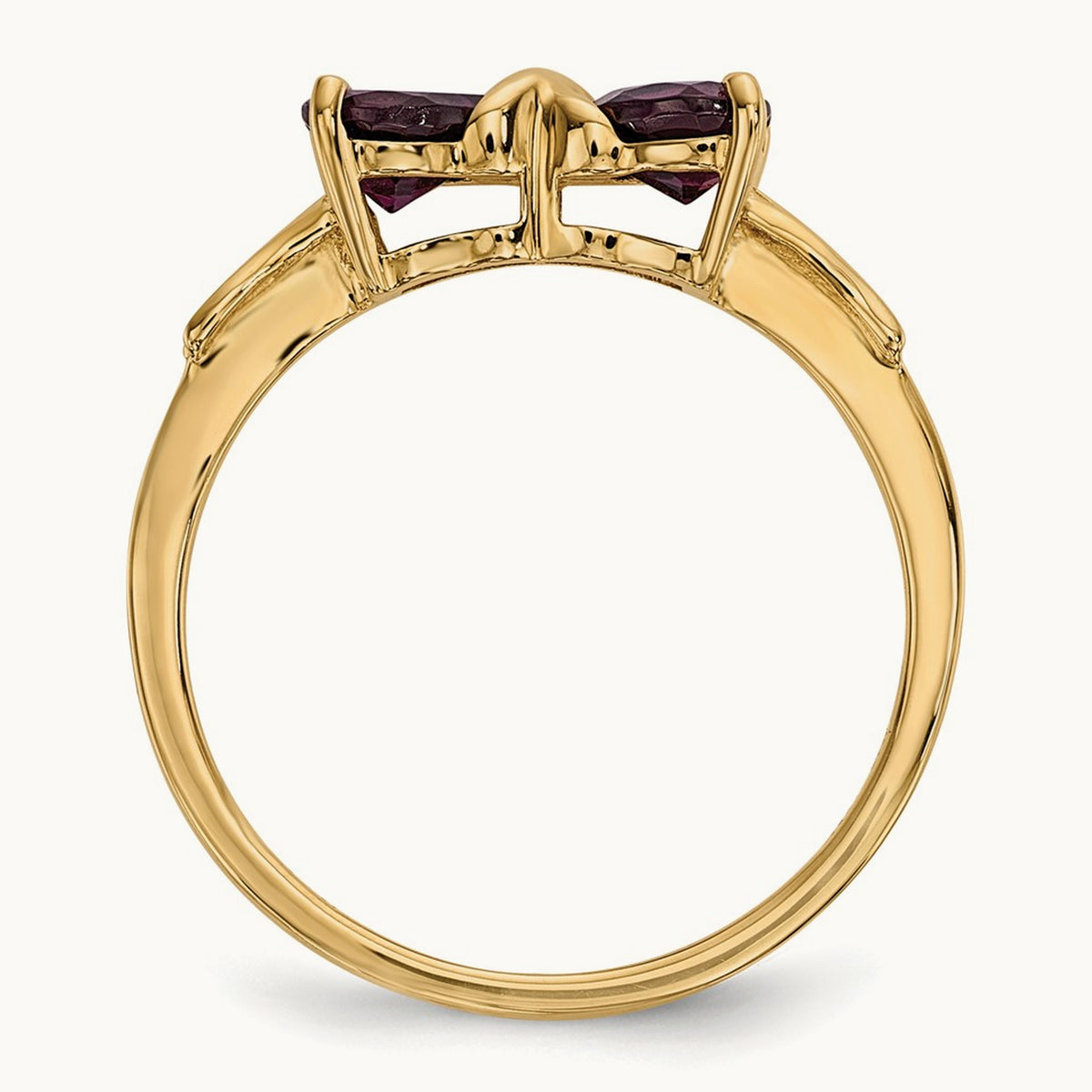 Polished Rhodolite Bow Ring, 14K Gold