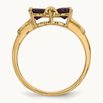 Polished Rhodolite Bow Ring, 14K Gold