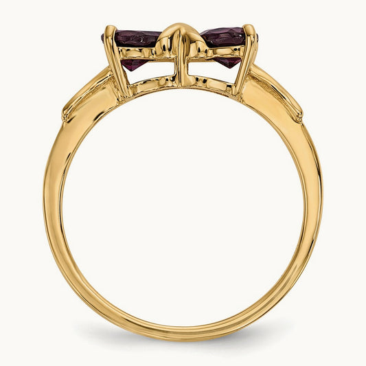 Polished Rhodolite Bow Ring, 14K Gold