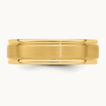 Heavy Comfort Fit Brush Satin Fancy Band, 14K Yellow Gold