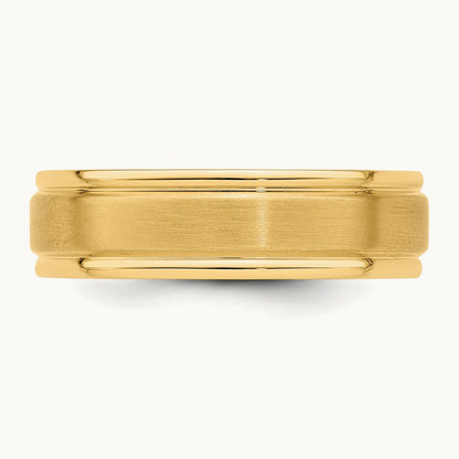 Standard Comfort Fit Brush Satin Fancy Band, 14K Yellow Gold