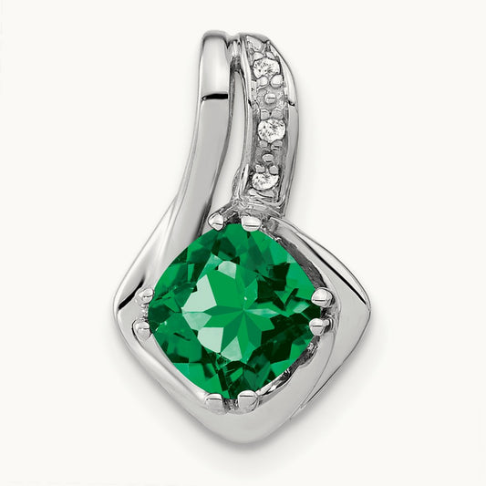 Created Emerald and Lab-Grown Diamond Chain Slide Pendant — 14K White Gold