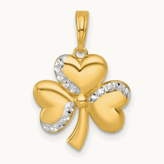 Polished 3 Leaf Clover Charm, 14K with White Rhodium