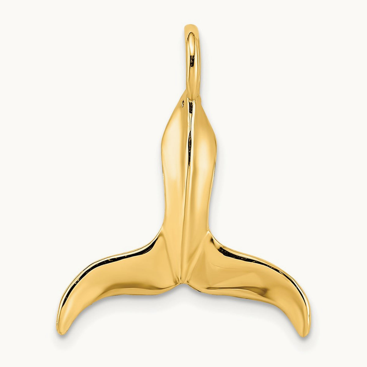 3-D Polished Whale Tail Charm — 14K Yellow Gold