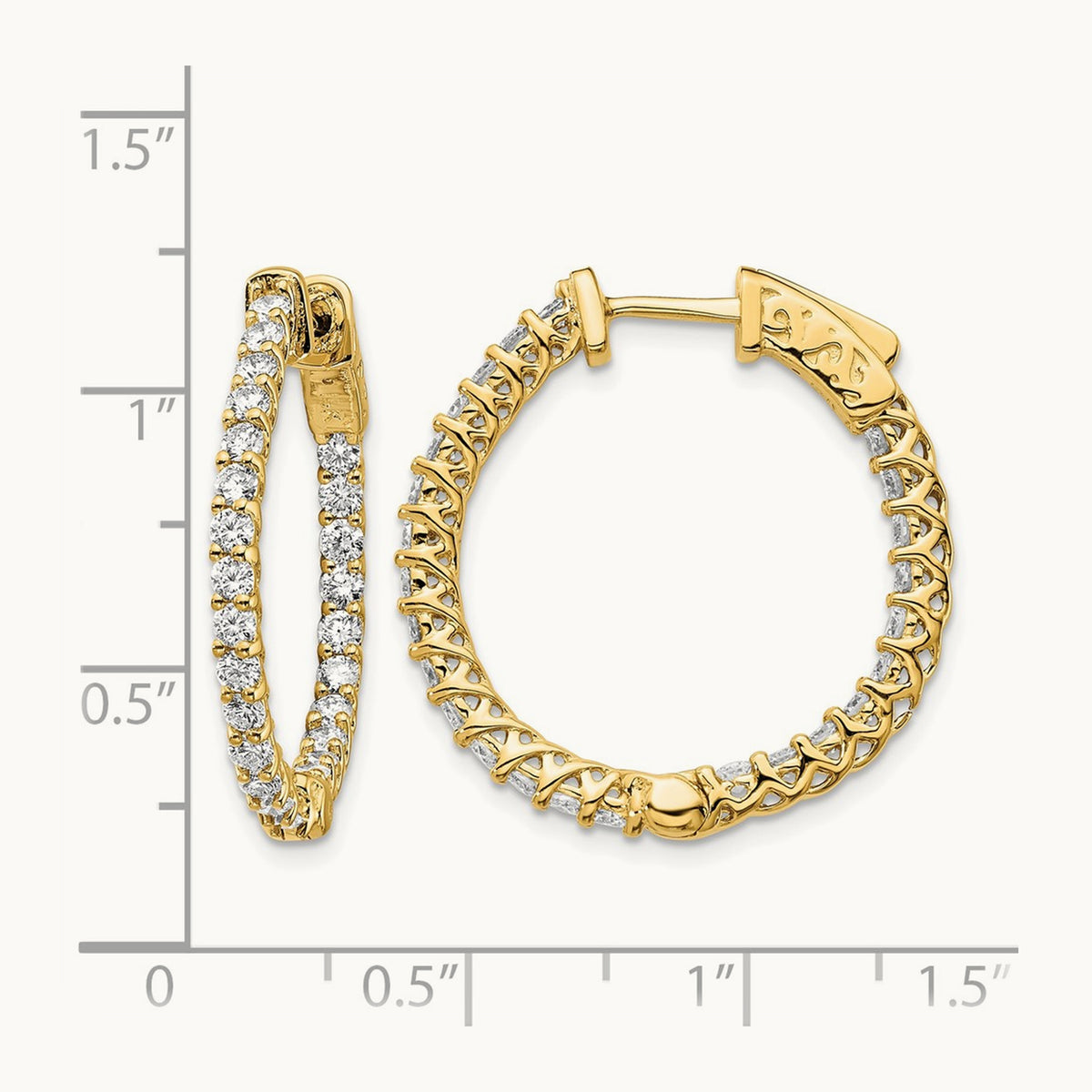 Diamond Round Hoop w/Safety Clasp Earrings, 14K