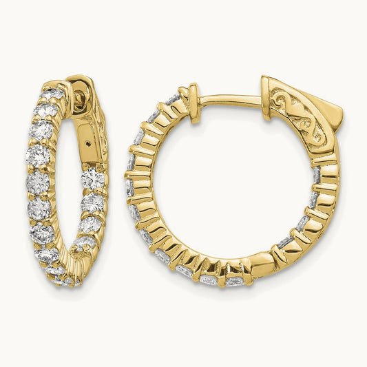 Diamond Round Hoop w/Safety Clasp Earrings, 14K