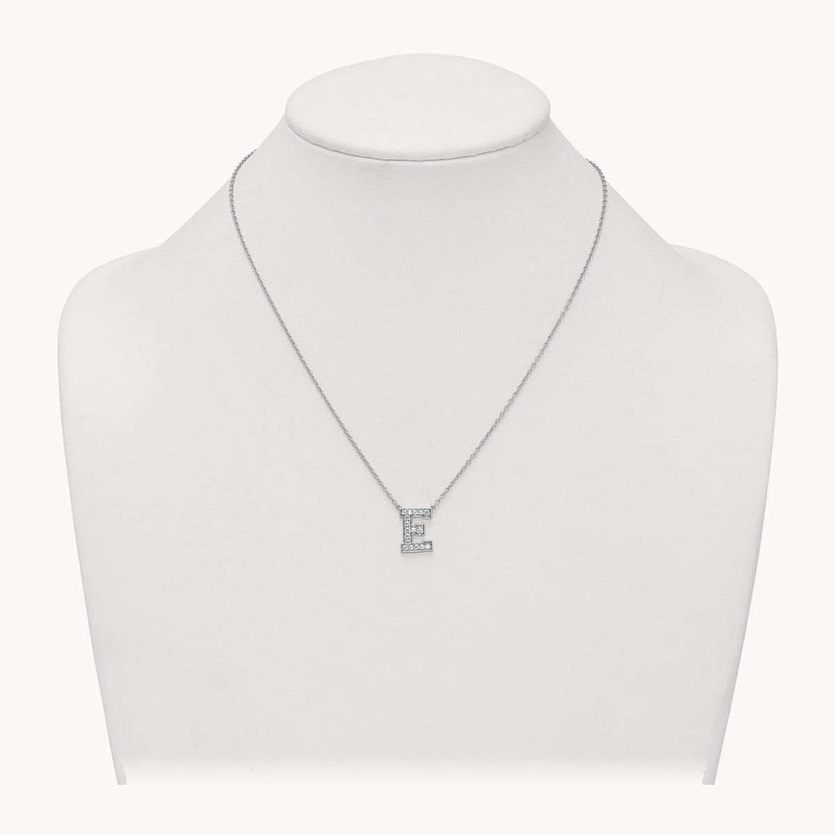 Initial Necklace — 14K White Gold, E, 3/8 ct