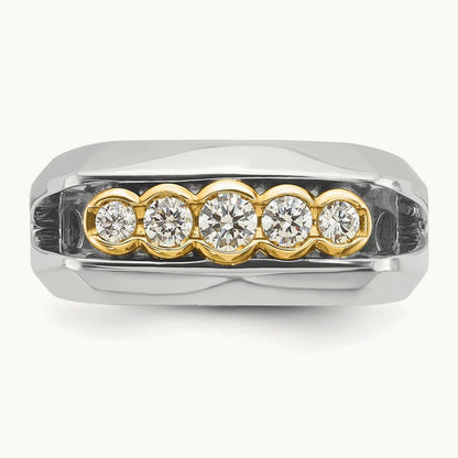 14ktt IBGoodman Men's Polished Graduated 5-Stone Diamond Ring