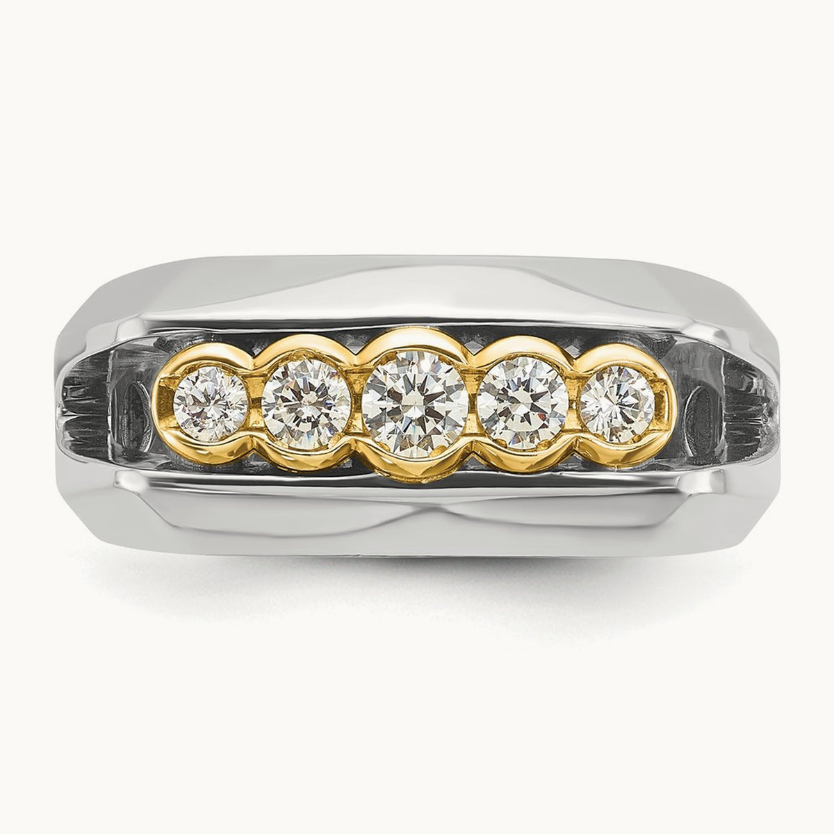 14ktt IBGoodman Men's Polished Graduated 5-Stone Diamond Ring